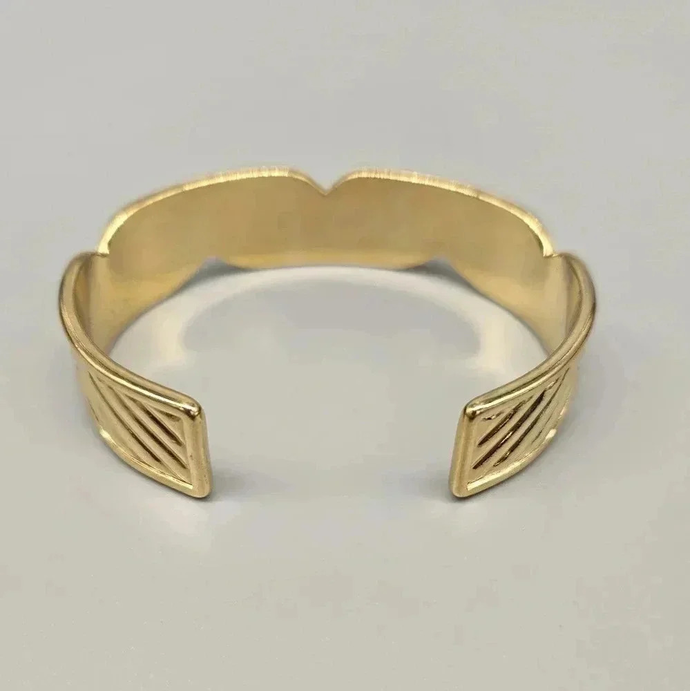 #343 Vintage black enamel wave stripe shiny gold tone - Picture 4 of 4